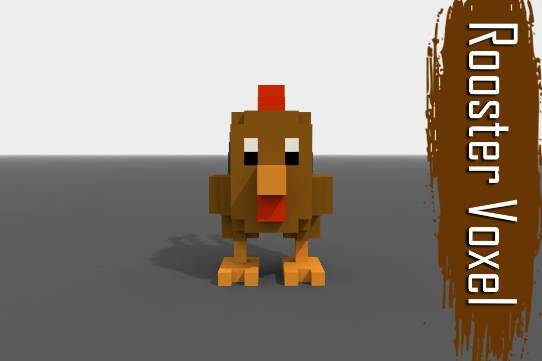 Voxel Rooster  Low-poly 3D model_0