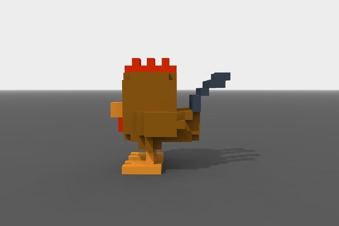 Voxel Rooster  Low-poly 3D model_3