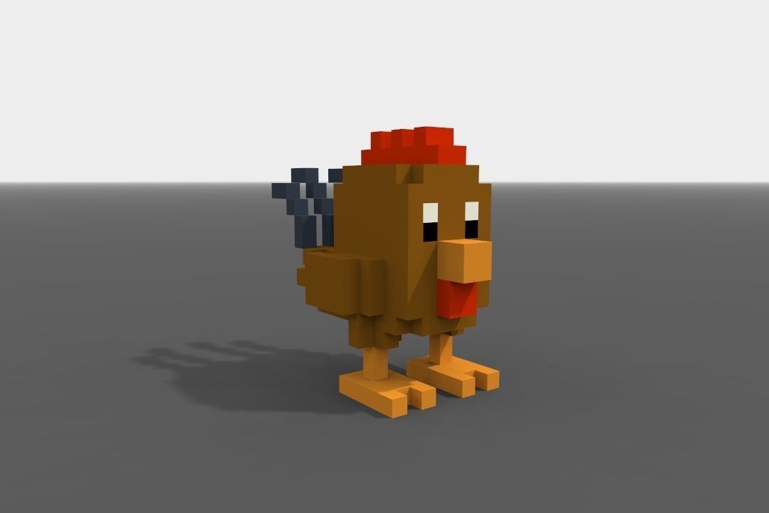 Voxel Rooster  Low-poly 3D model_7