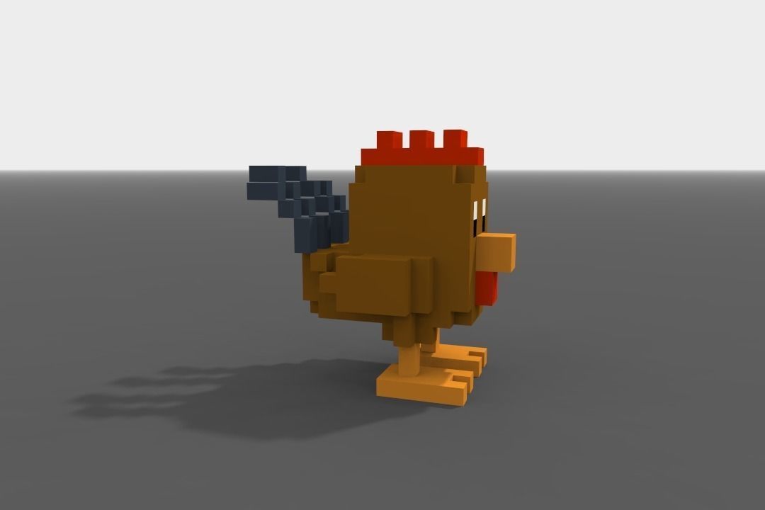 Voxel Rooster  Low-poly 3D model_6