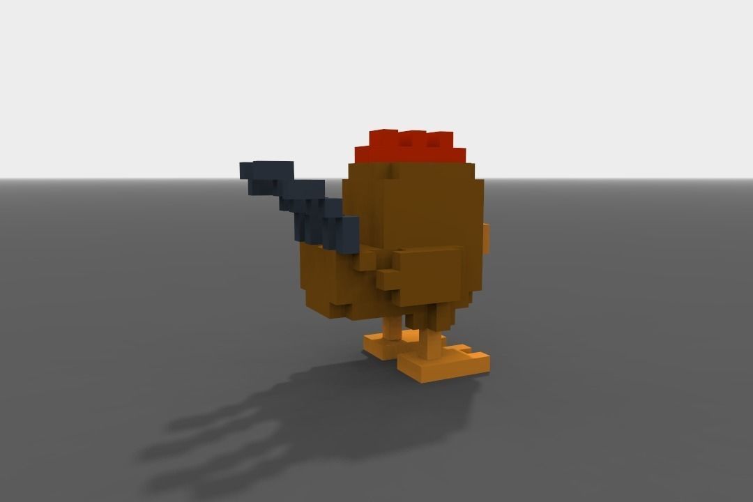 Voxel Rooster  Low-poly 3D model_5