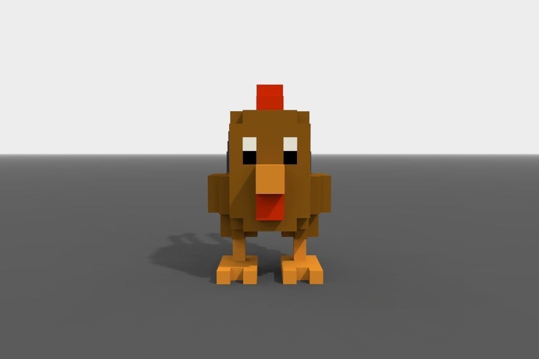 Voxel Rooster  Low-poly 3D model_1