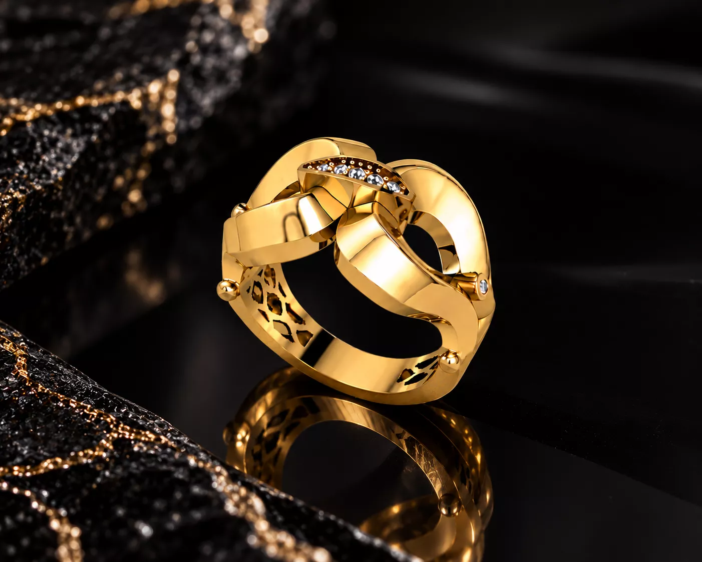 Sculptural knot ring with decorations 3D print model