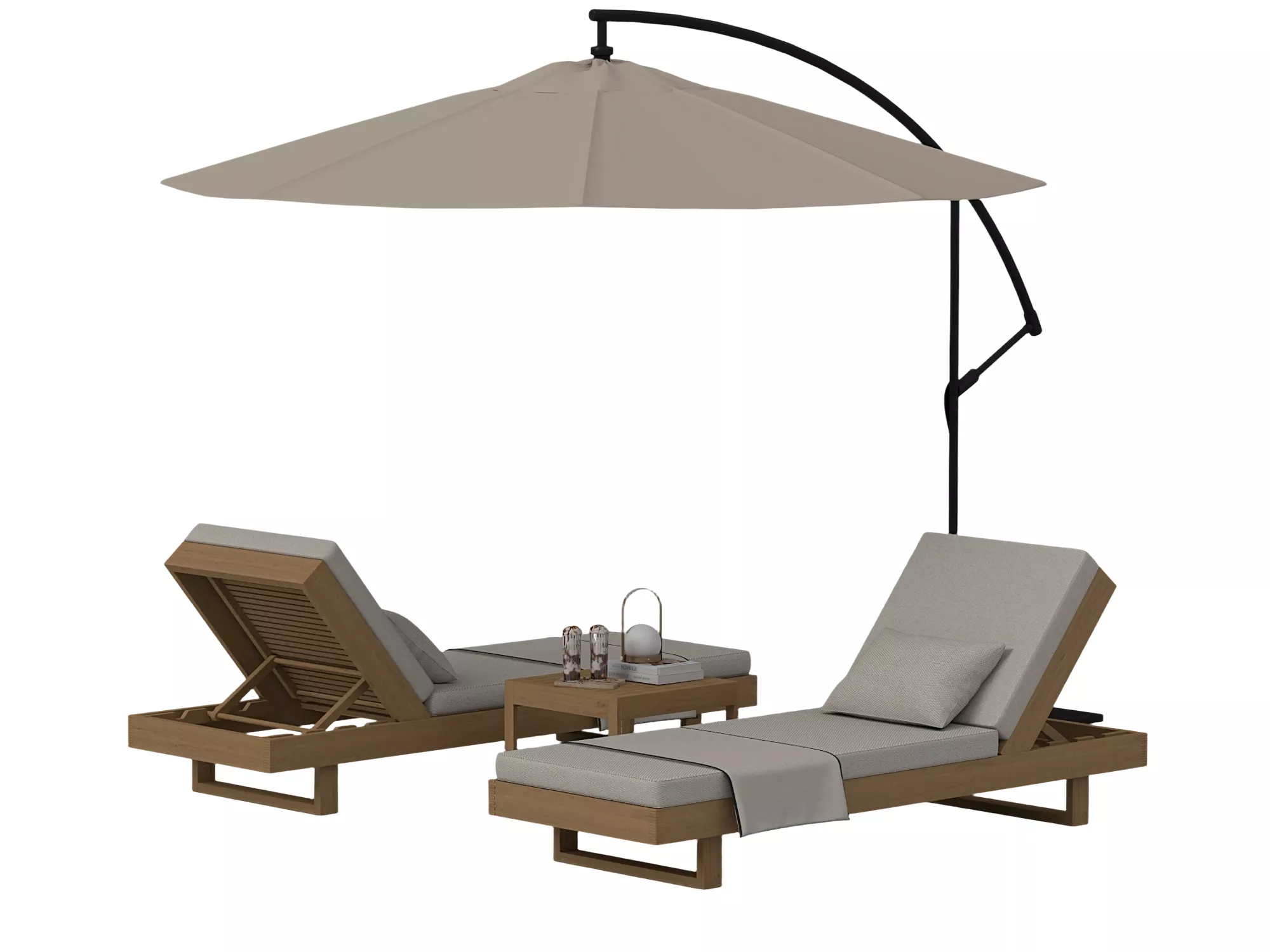 Outdoor Lounge Set 2 Chaise Lounges Side Table Cantilever 3D model