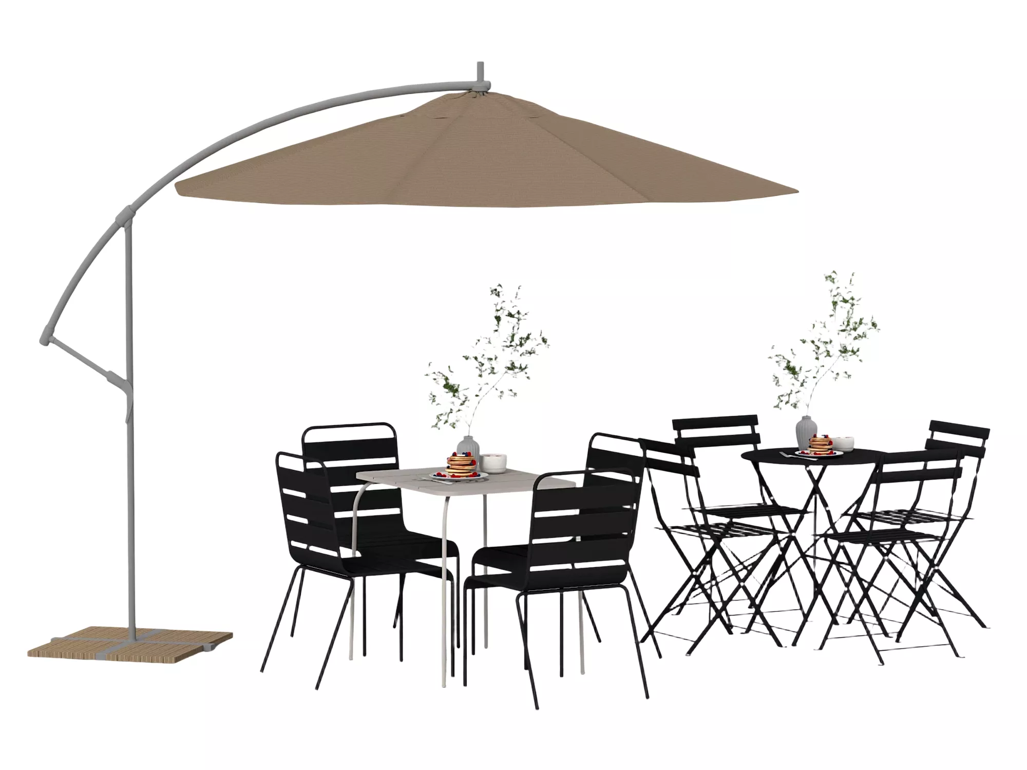 Outdoor Patio Dining Set With Cantilever Umbrella Tables 3D model