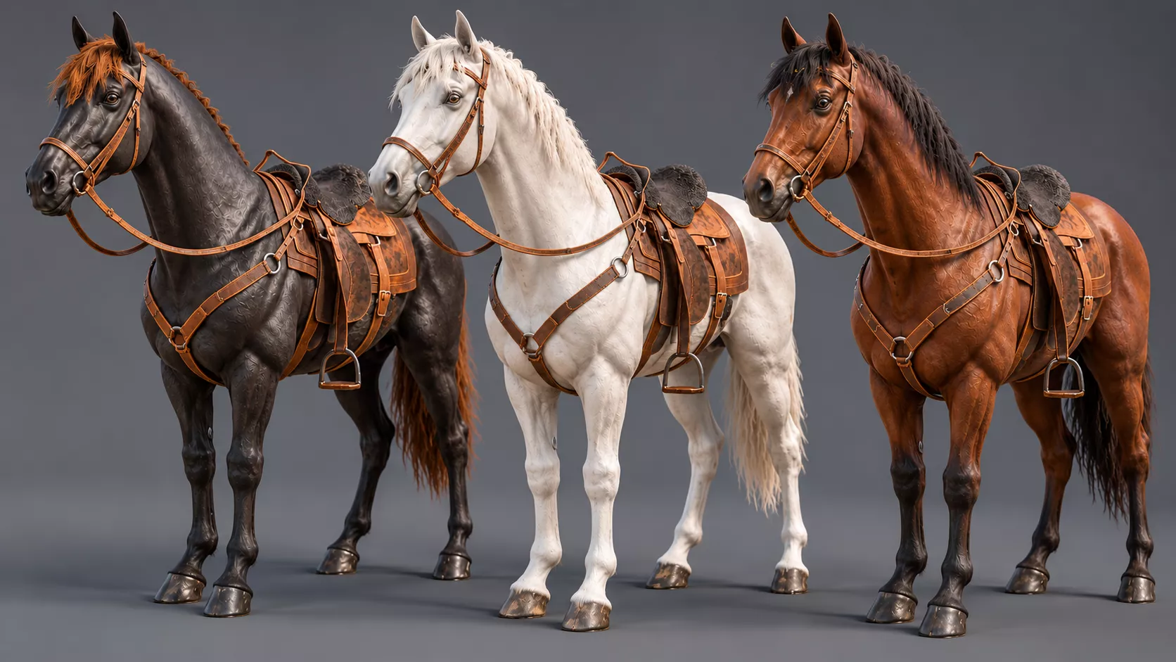 Horse 3D Model Rigged Animated Game Ready Horse with Saddle Low-poly 3D model