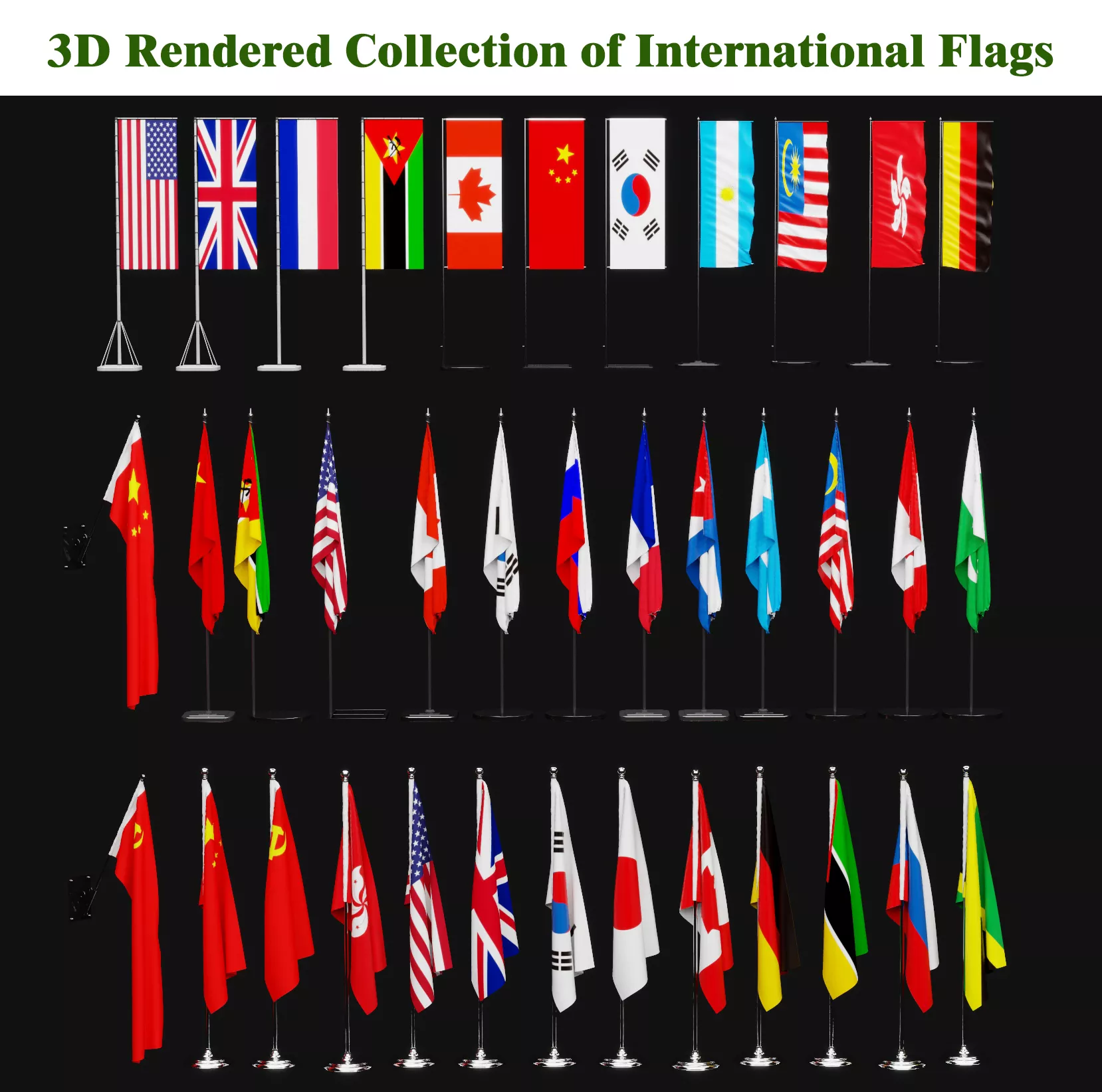 International Flags 3D Asset Collection 3D model