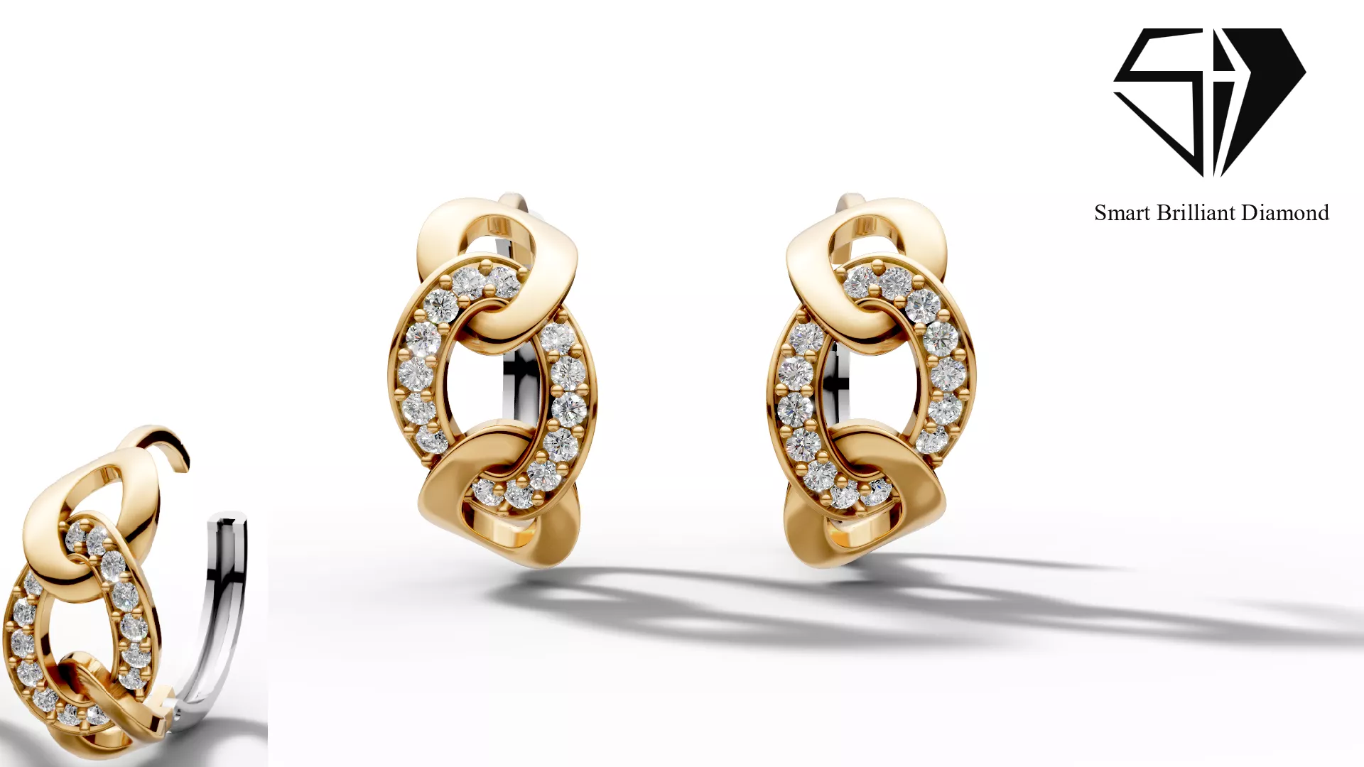 Gold Chain Link Diamond Earrings 3D Model je0242 3D print model
