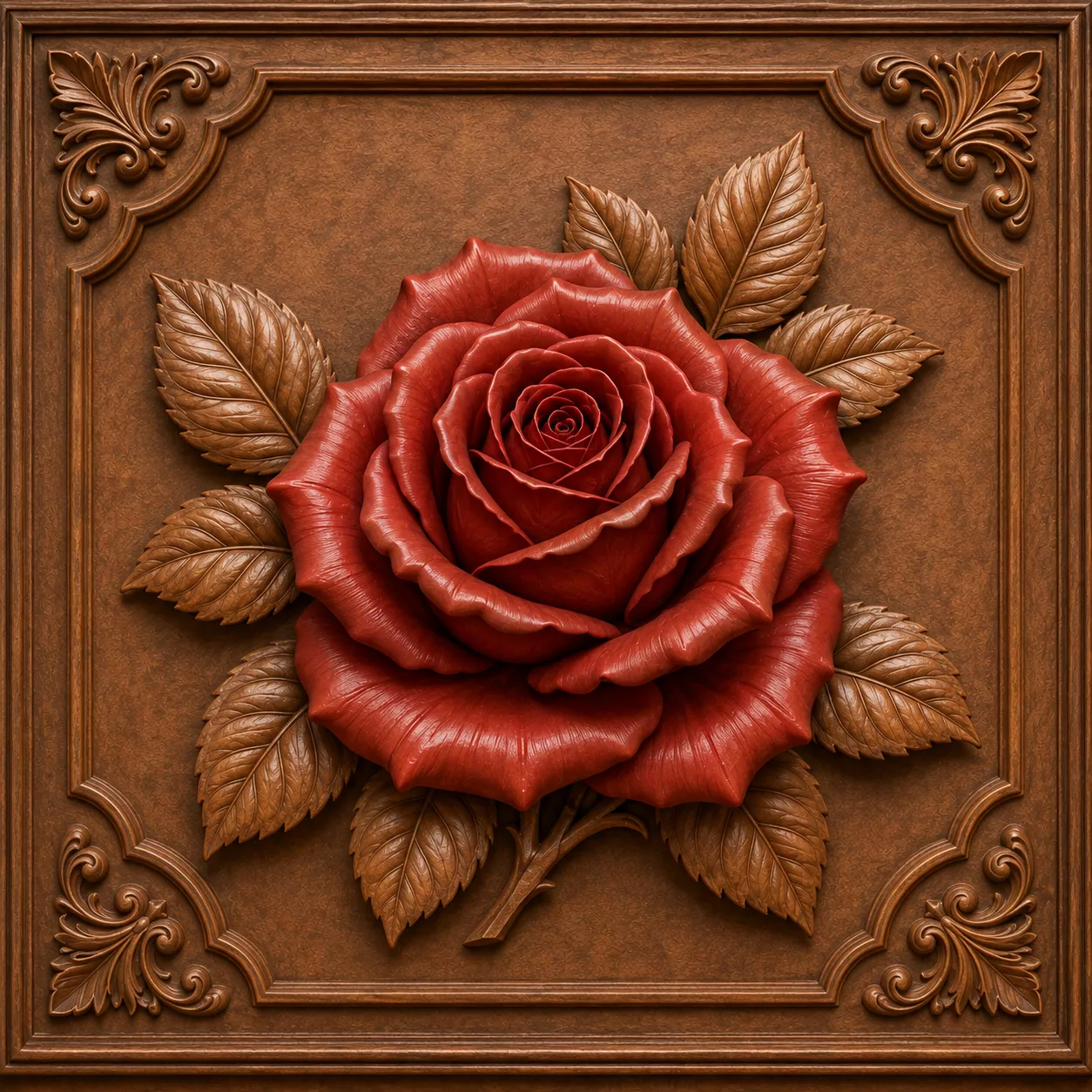 Red Rose Wood Carving Relief STL CNC Router 3D Wall Art 3D print model