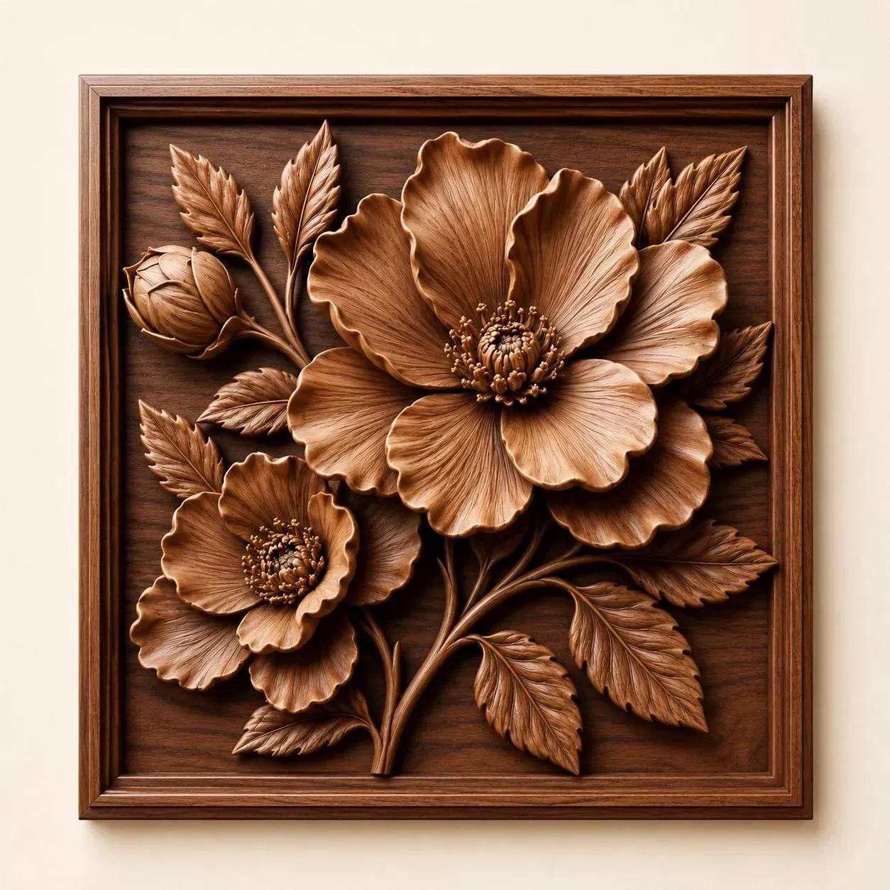 Poppy Flower 3D Wood Carving Relief STL Floral Wall Decor 3D print model