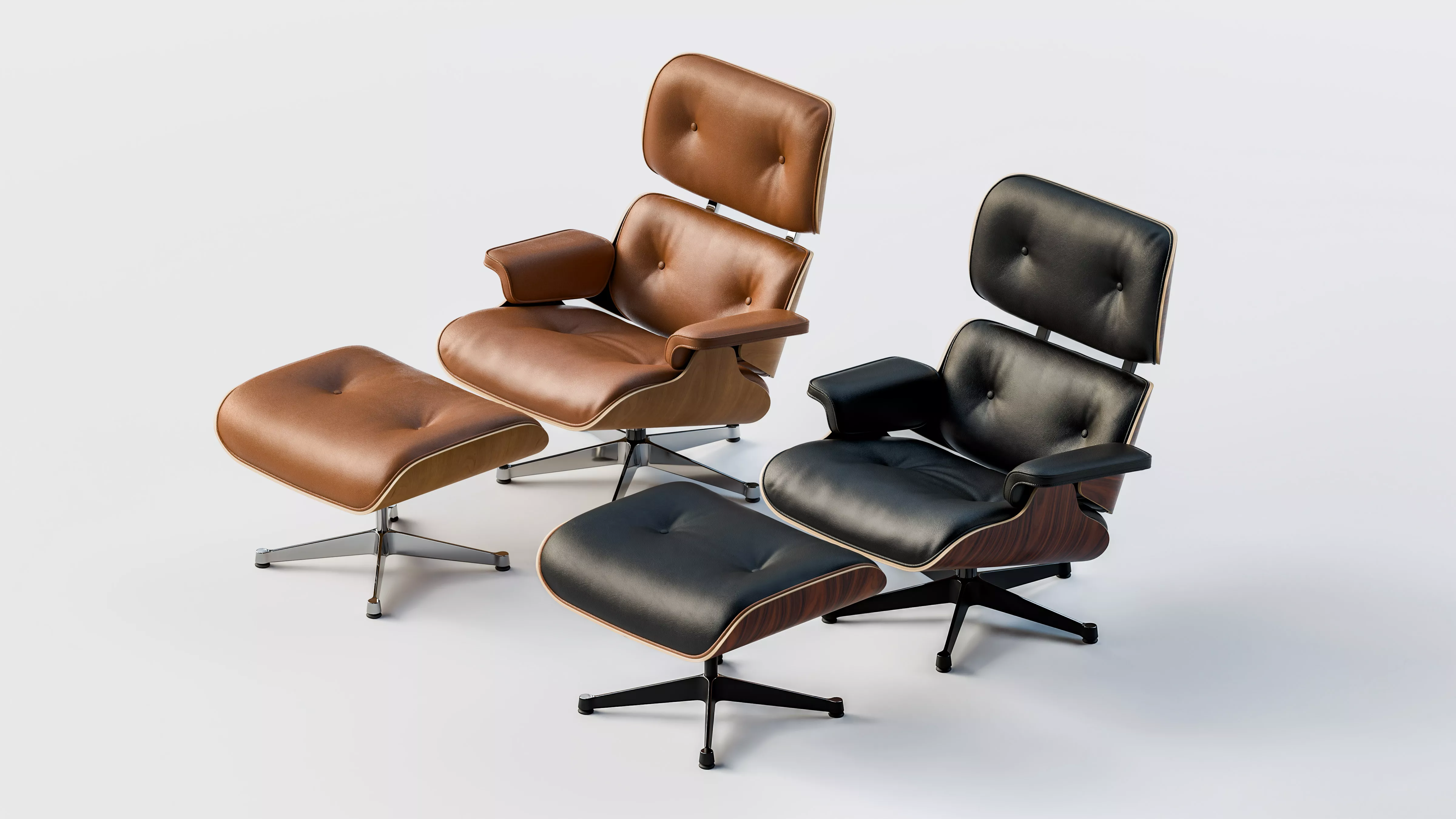 Eames Lounge Chair and Ottoman in two colors -Cherry and Santos 3D model