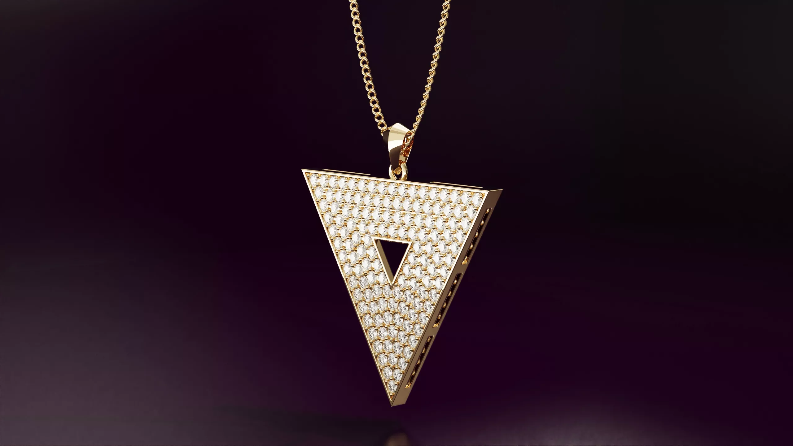 Triangle pendant with round diamonds N03 40mm 3D print model