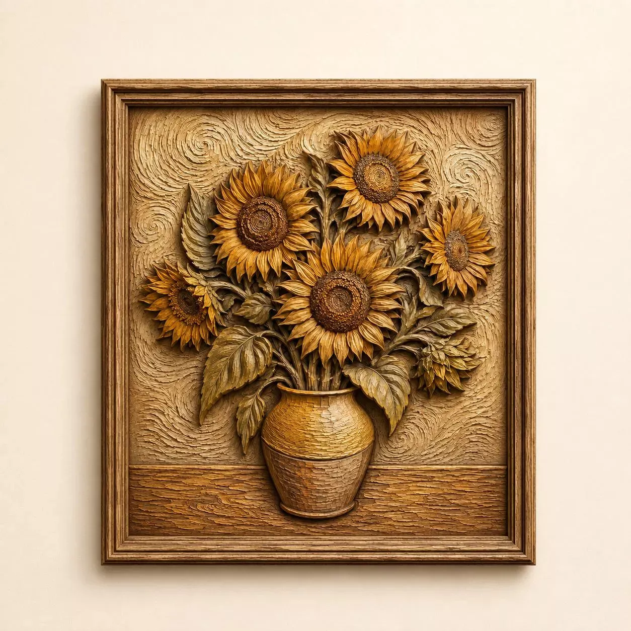 Sunflower Bouquet Wood Carving Relief CNC STL Wall Art 3D print model