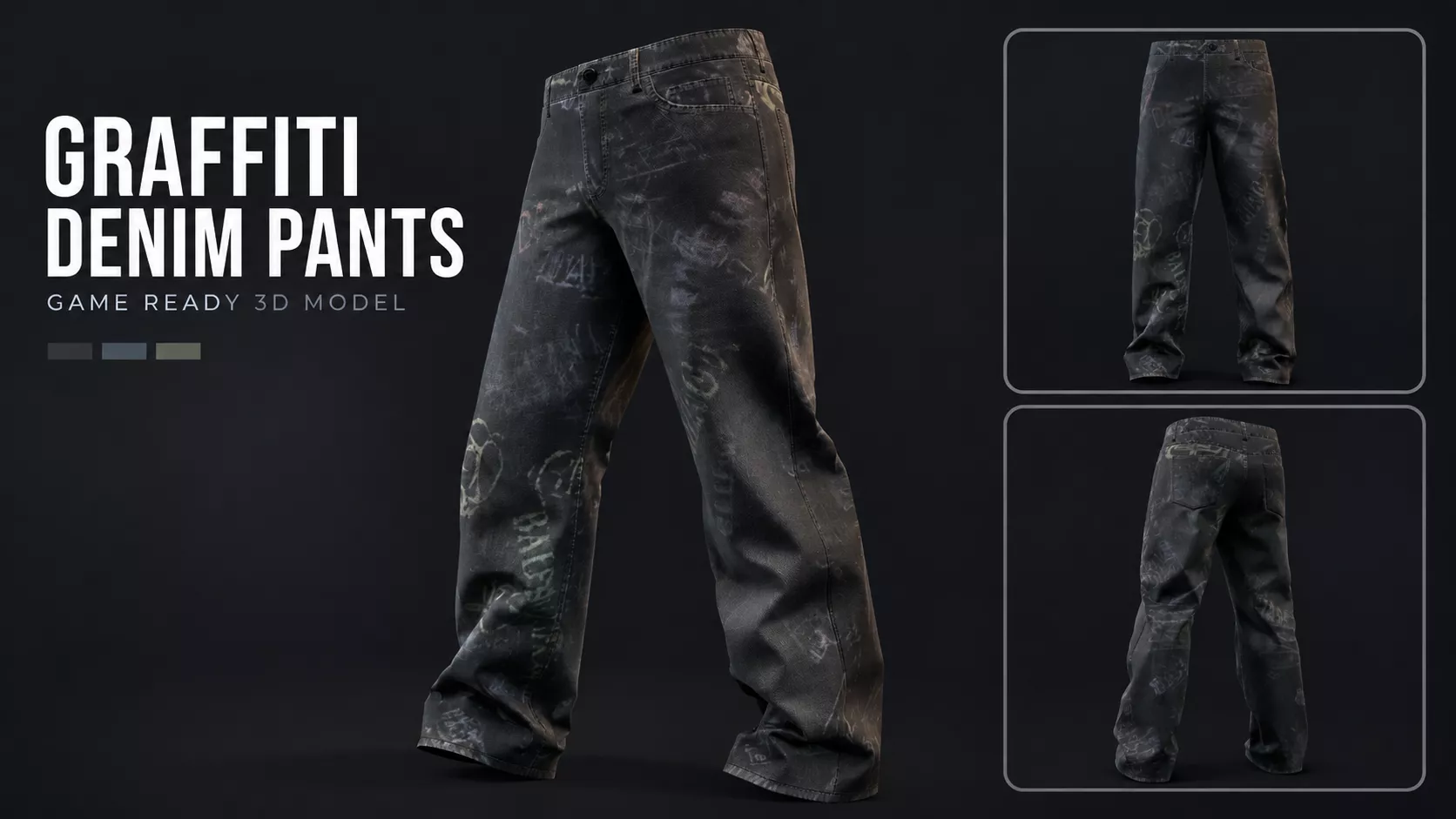 Graffiti Denim Pants Streetwear - Game Ready PBR Low-poly 3D model