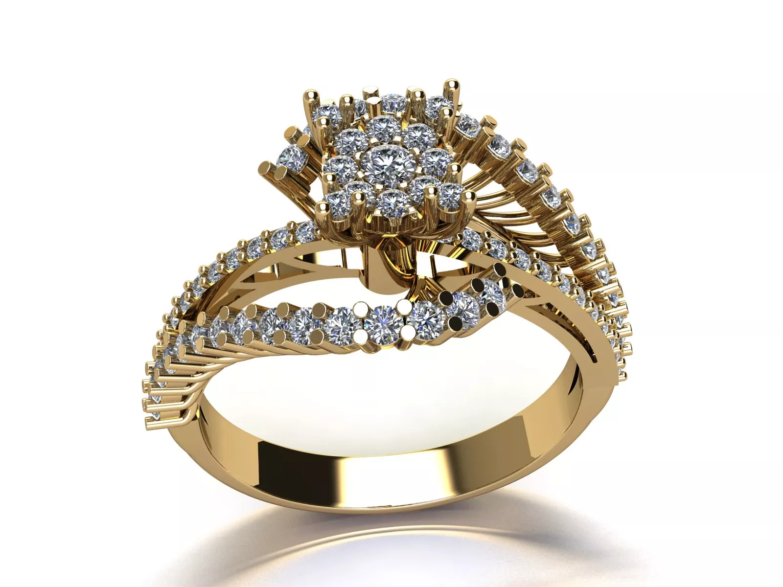 Diamond Bypass Ring - Sunburst Fan Prong Design - Jewelry CAD 3D print model