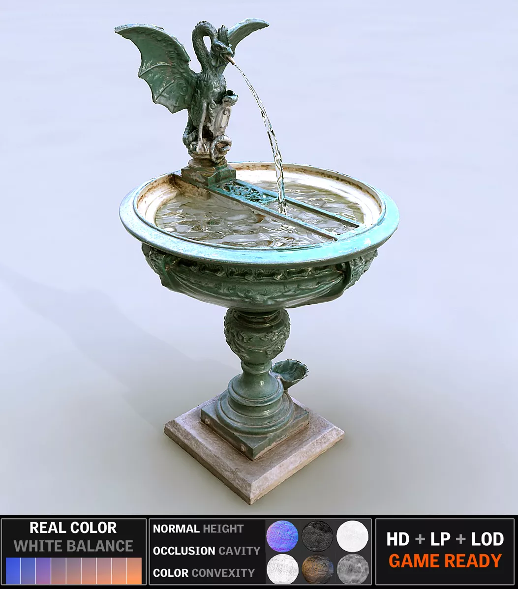 Animated Fountain Low-poly 3D model