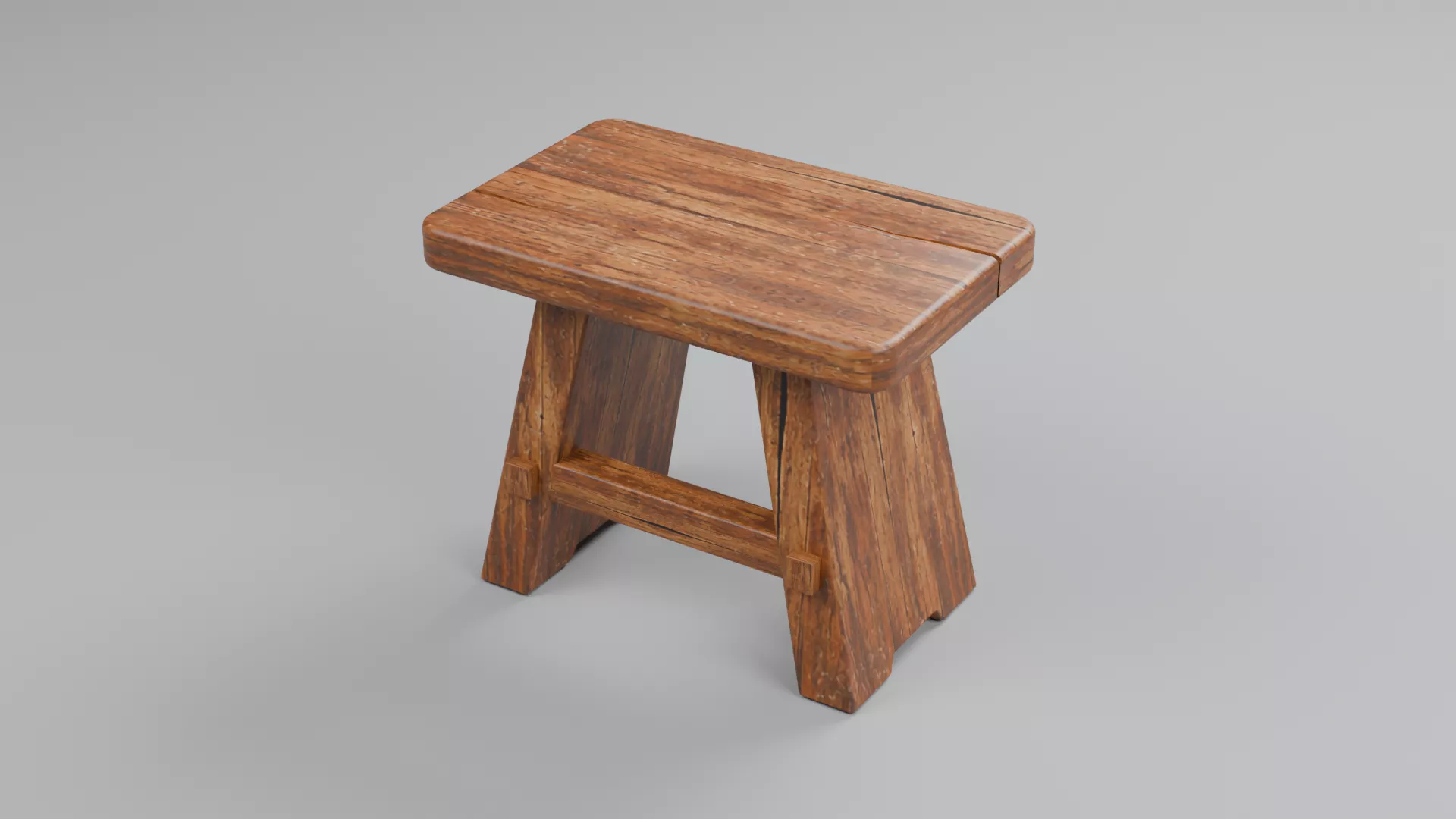 Rustic Plank Stool with Wide Trestle Legs Low-poly 3D model