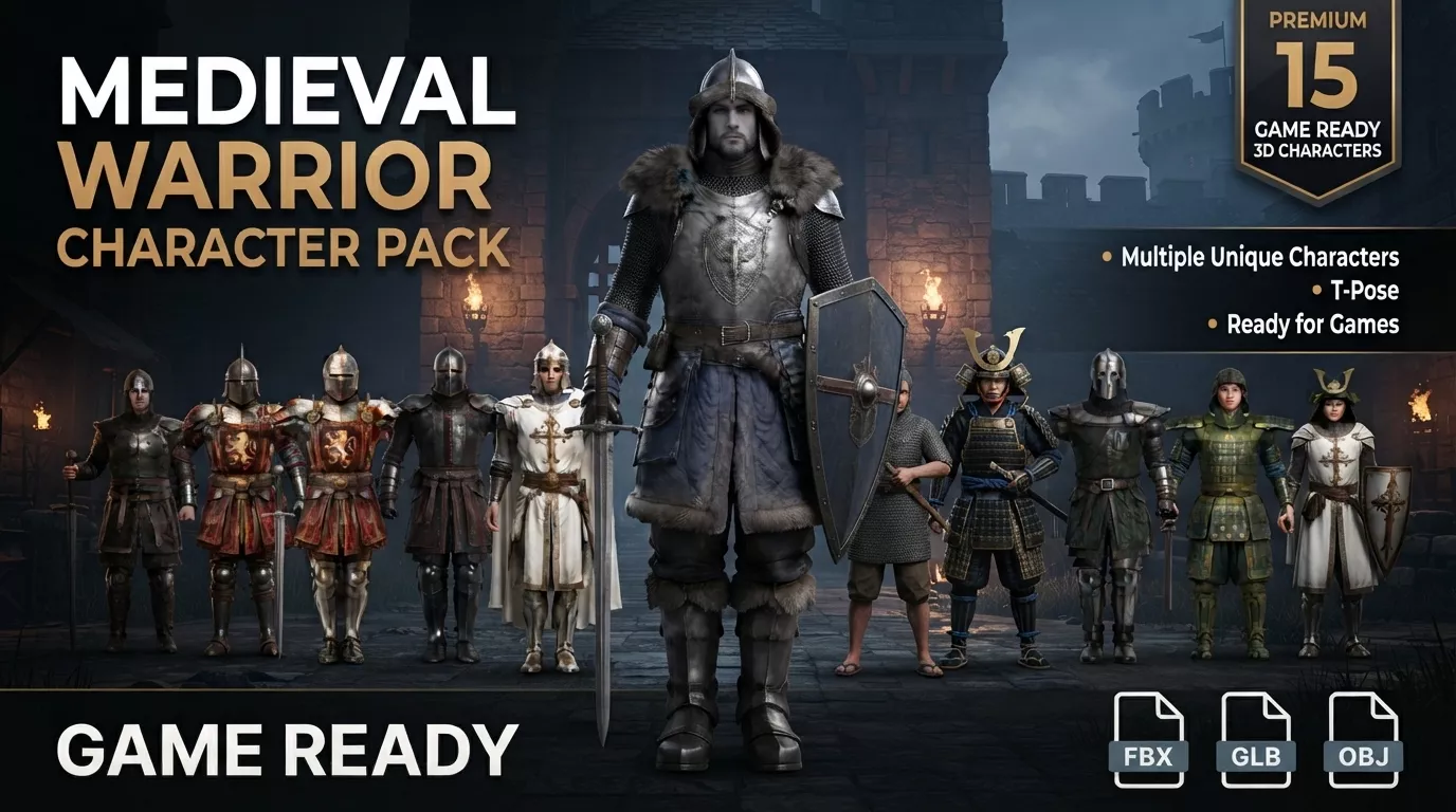Medieval Castle Package 15 Characters Rigged Game Ready Low-poly 3D model