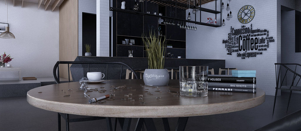 Cafe shop interior  Low-poly 3D model_1