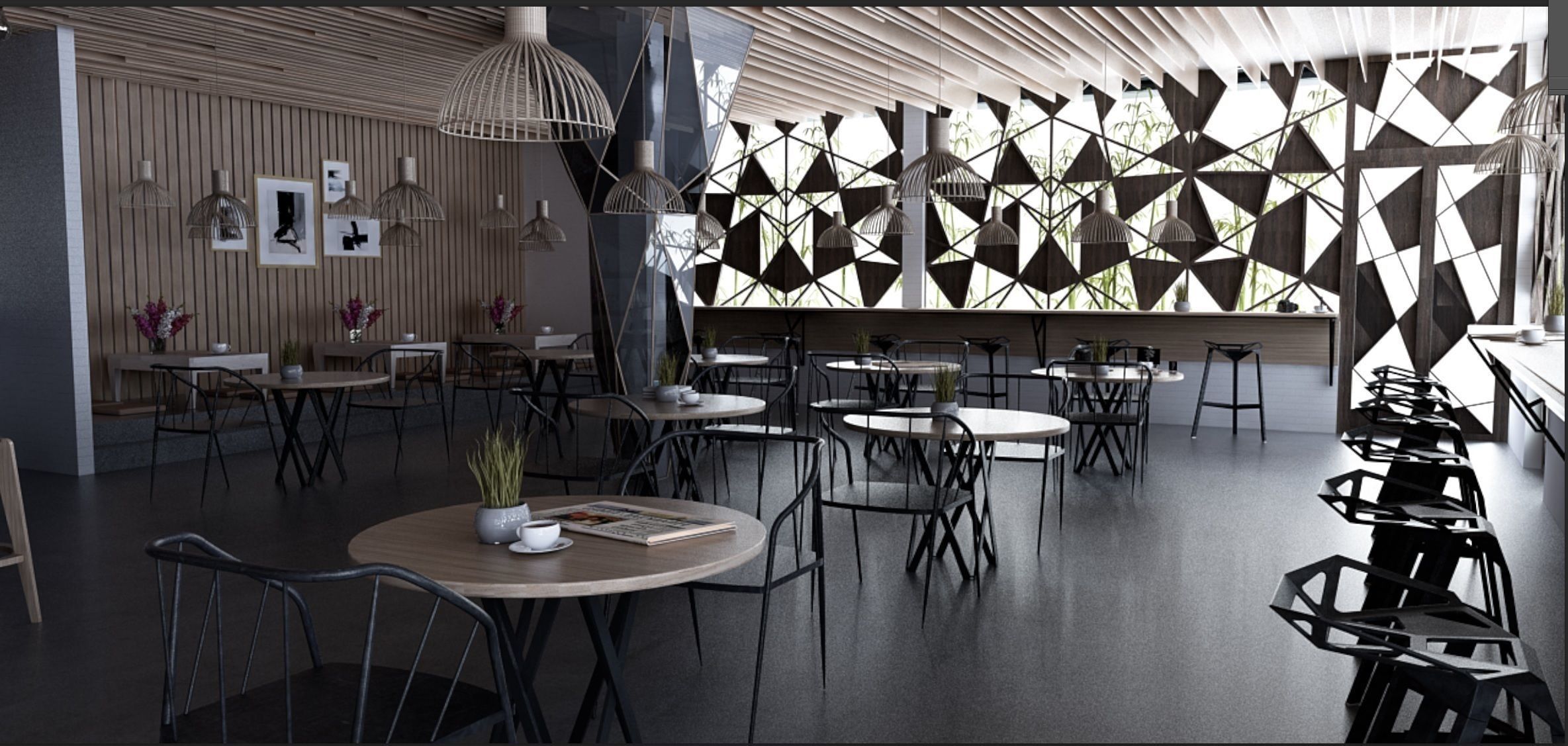 Cafe shop interior  Low-poly 3D model_4