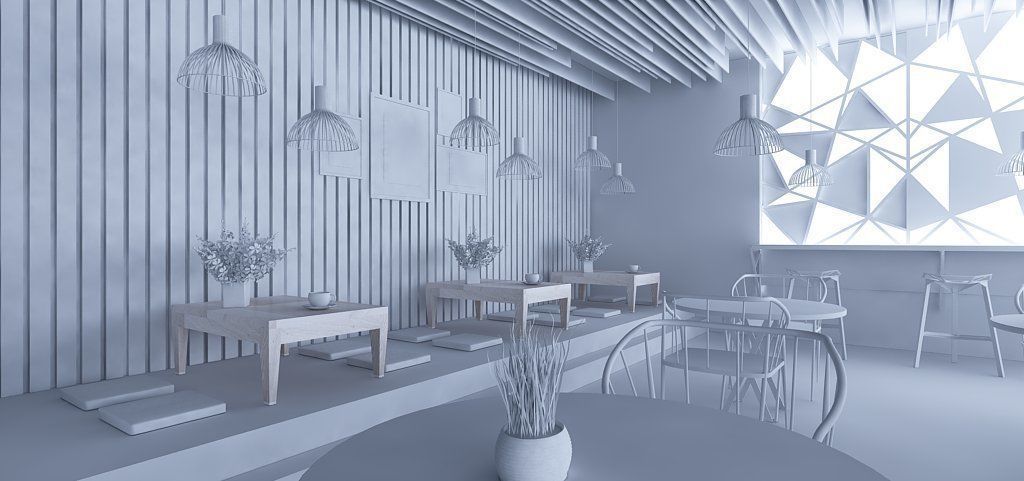 Cafe shop interior  Low-poly 3D model_9
