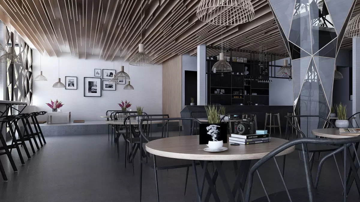 Cafe shop interior  Low-poly 3D model_0