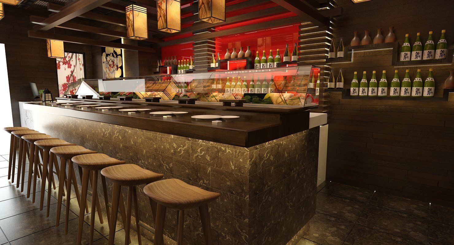 Japanese Restaurant Interior  Low-poly 3D model_1