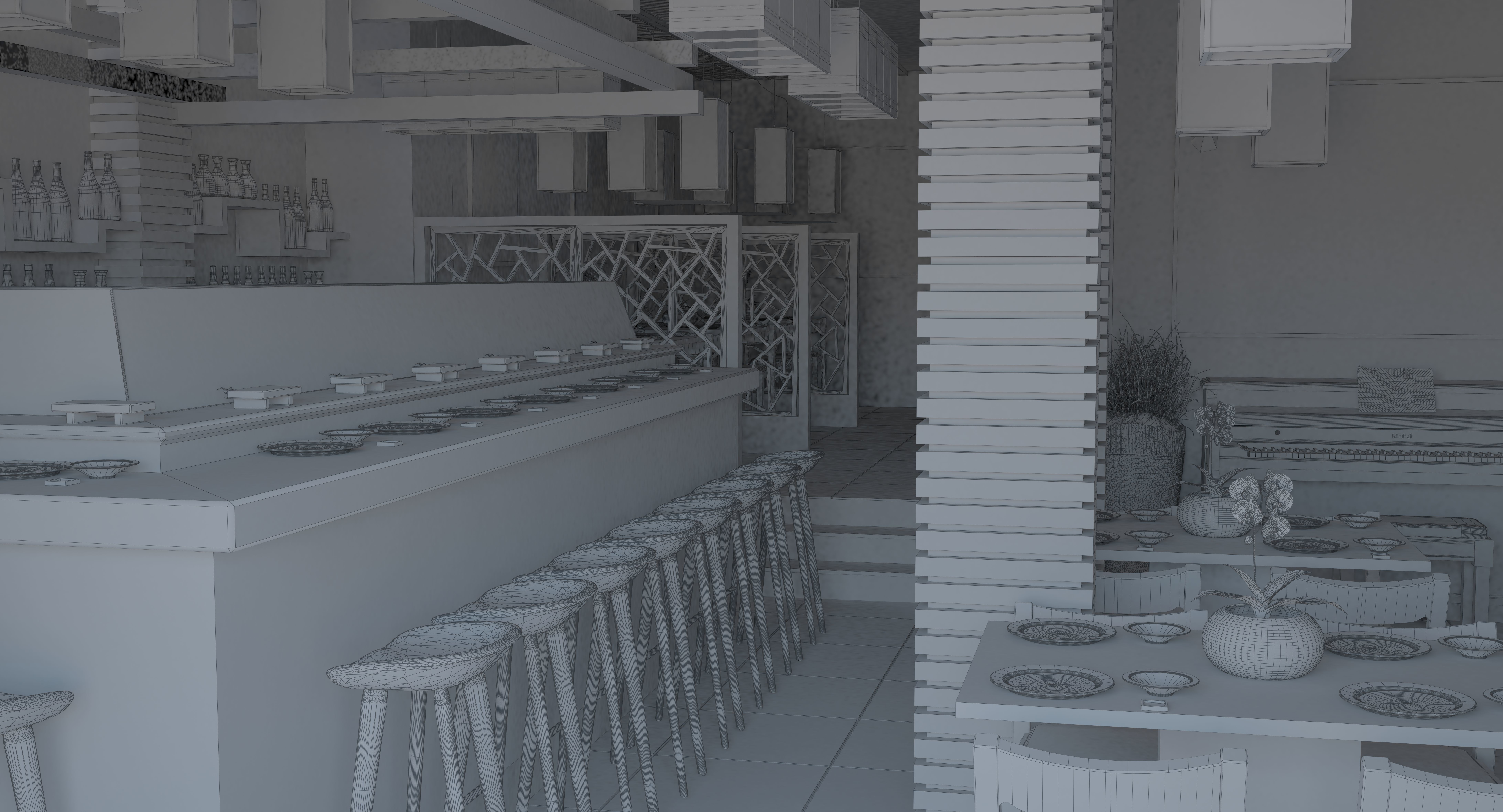 Japanese Restaurant Interior  Low-poly 3D model_9