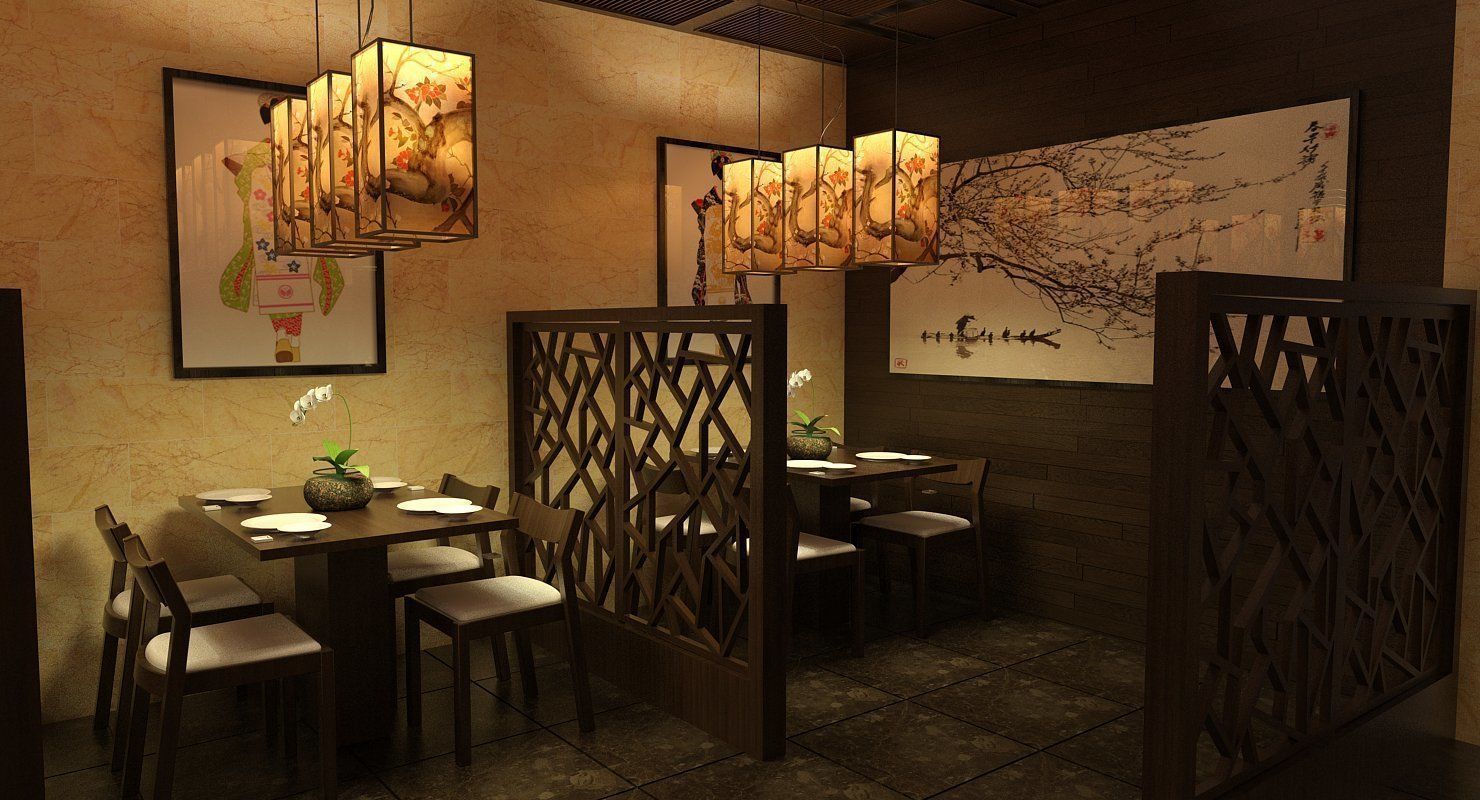Japanese Restaurant Interior  Low-poly 3D model_2