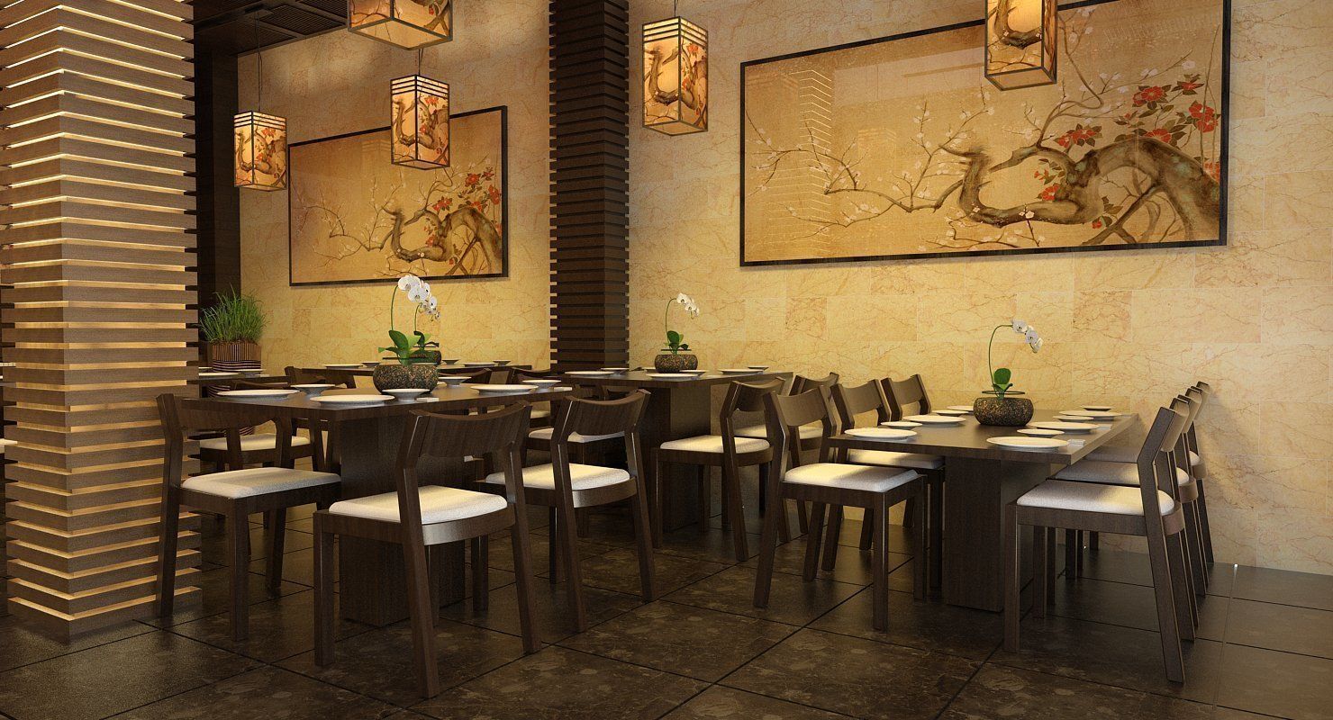 Japanese Restaurant Interior  Low-poly 3D model_4