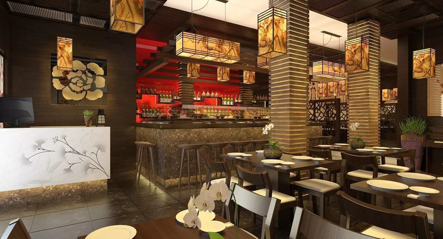 Japanese Restaurant Interior  Low-poly 3D model_0