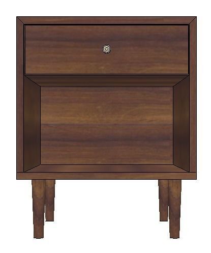 Walnut bedside table with one drawer h58 w47 d48cms Low-poly 3D model_2