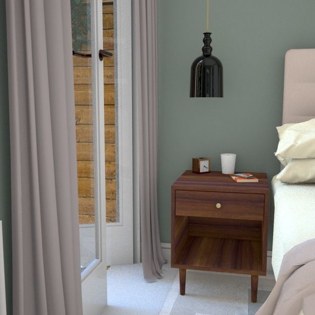 Walnut bedside table with one drawer h58 w47 d48cms Low-poly 3D model_1