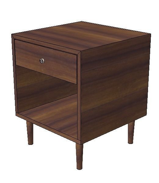 Walnut bedside table with one drawer h58 w47 d48cms Low-poly 3D model_3