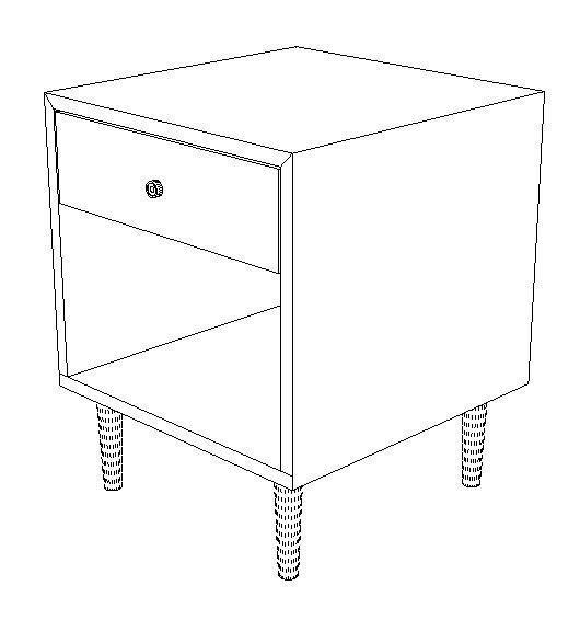Walnut bedside table with one drawer h58 w47 d48cms Low-poly 3D model_4