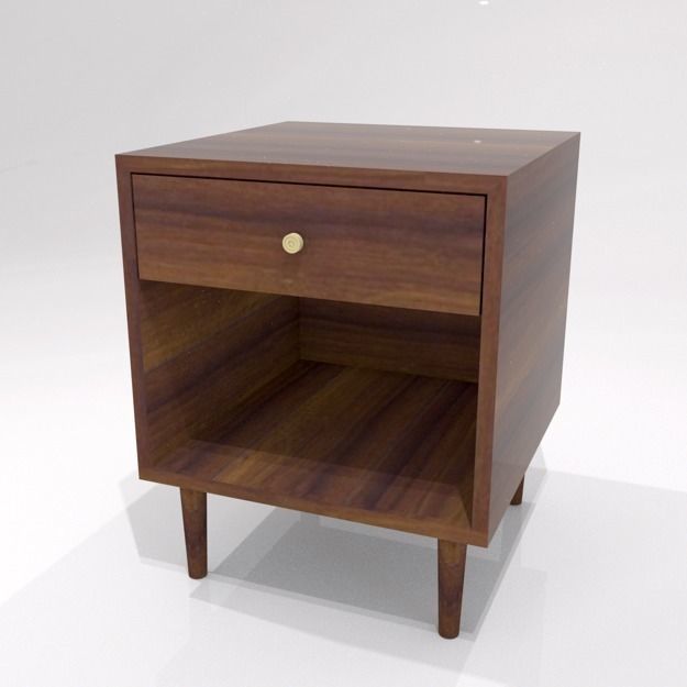 Walnut bedside table with one drawer h58 w47 d48cms Low-poly 3D model_0