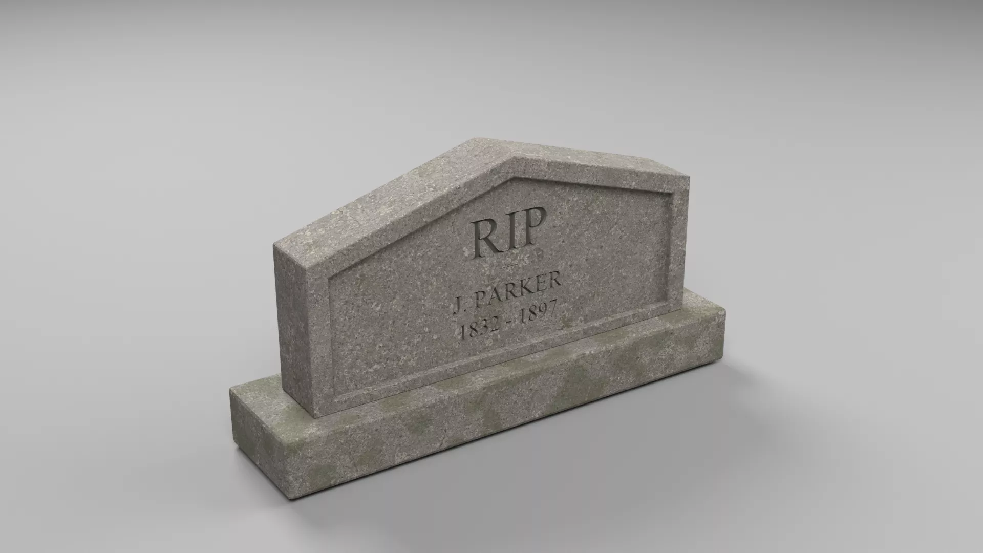 Wide Memorial Headstone with RIP Inscription Low-poly 3D model