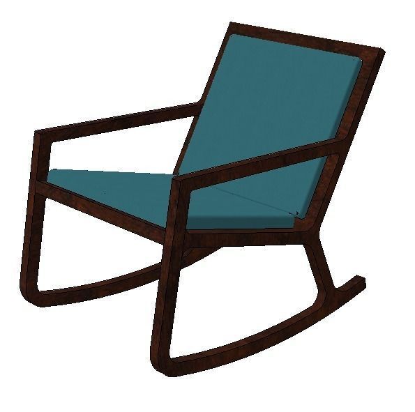 Rocker Teal upholstered walnut rocking chair h81 w60 d92 cms Low-poly 3D model_2