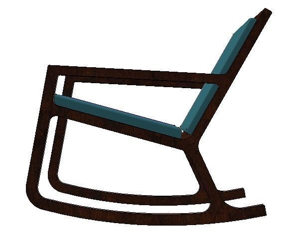 Rocker Teal upholstered walnut rocking chair h81 w60 d92 cms Low-poly 3D model_4
