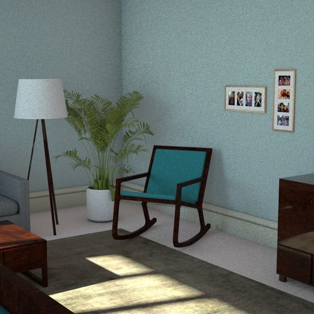 Rocker Teal upholstered walnut rocking chair h81 w60 d92 cms Low-poly 3D model_1