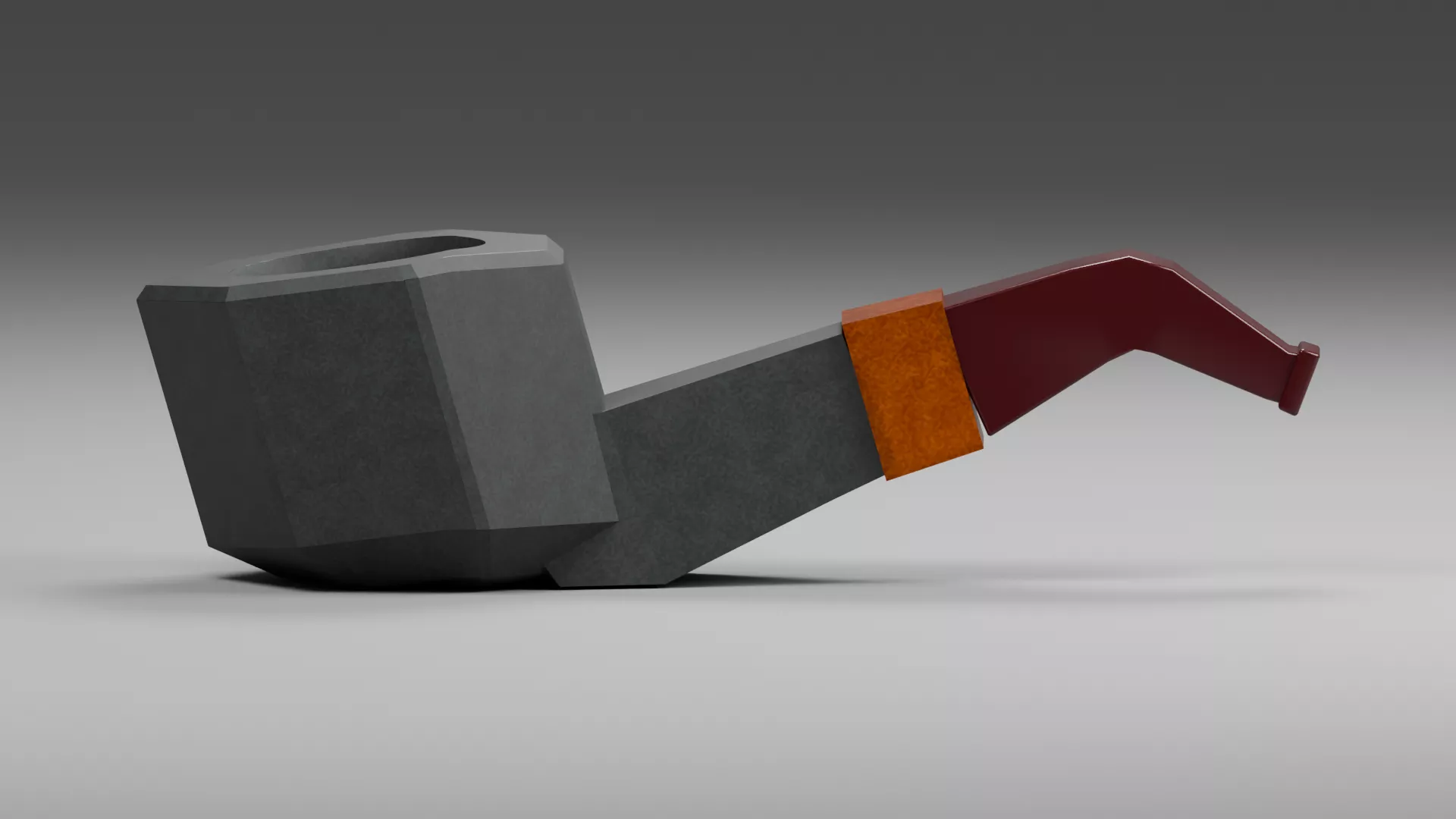 Dark Angular Tobacco Pipe with Burgundy Mouthpiece Low-poly 3D model
