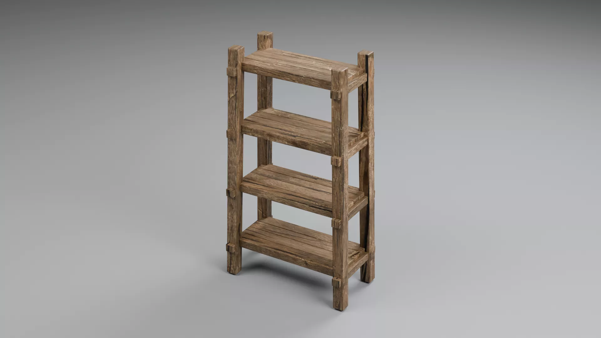 Tall Rustic Shelving Unit with Four Tiers Low-poly 3D model