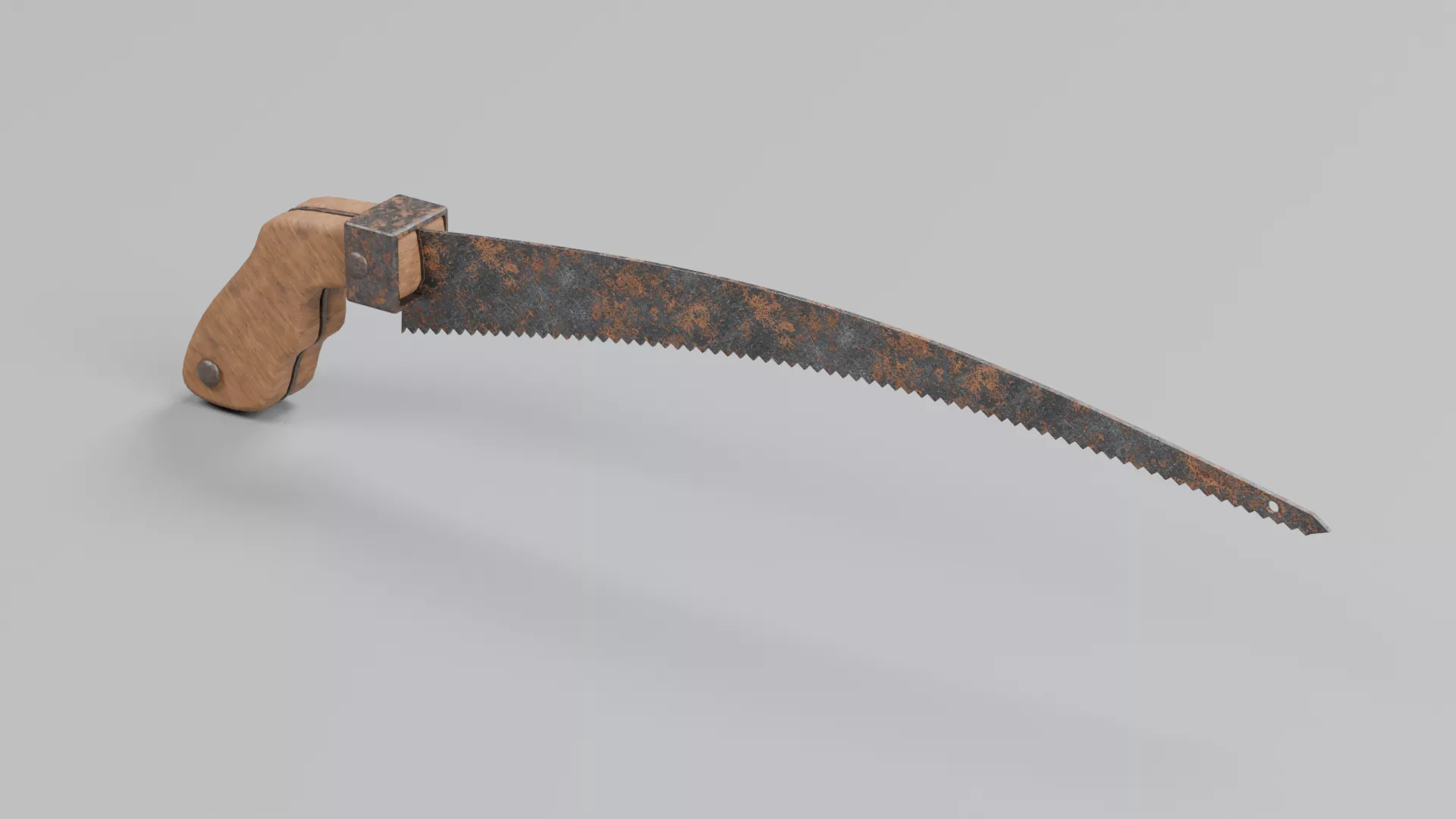 Weathered Curved Saw with Wooden Grip Low-poly 3D model