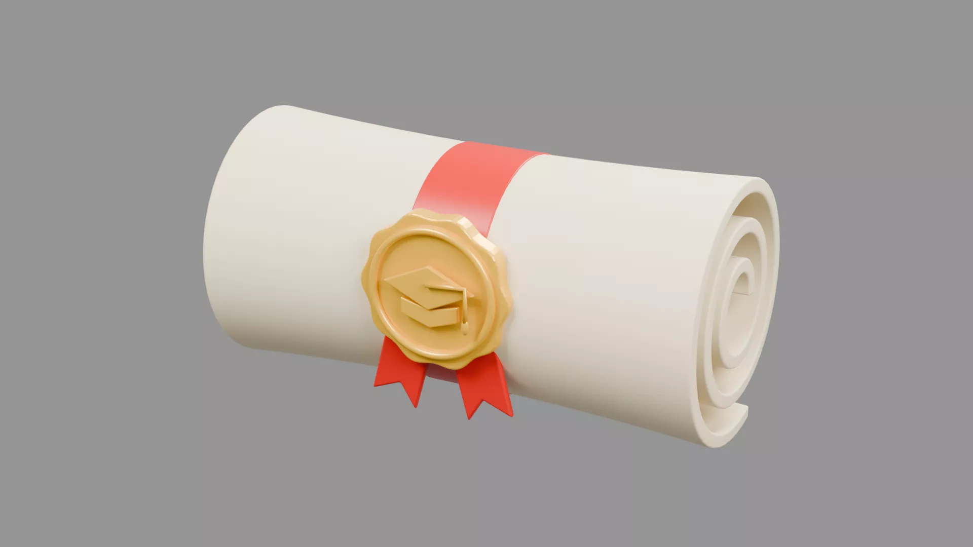 Rolled Diploma with Red Ribbon and Gold Seal Low-poly 3D model