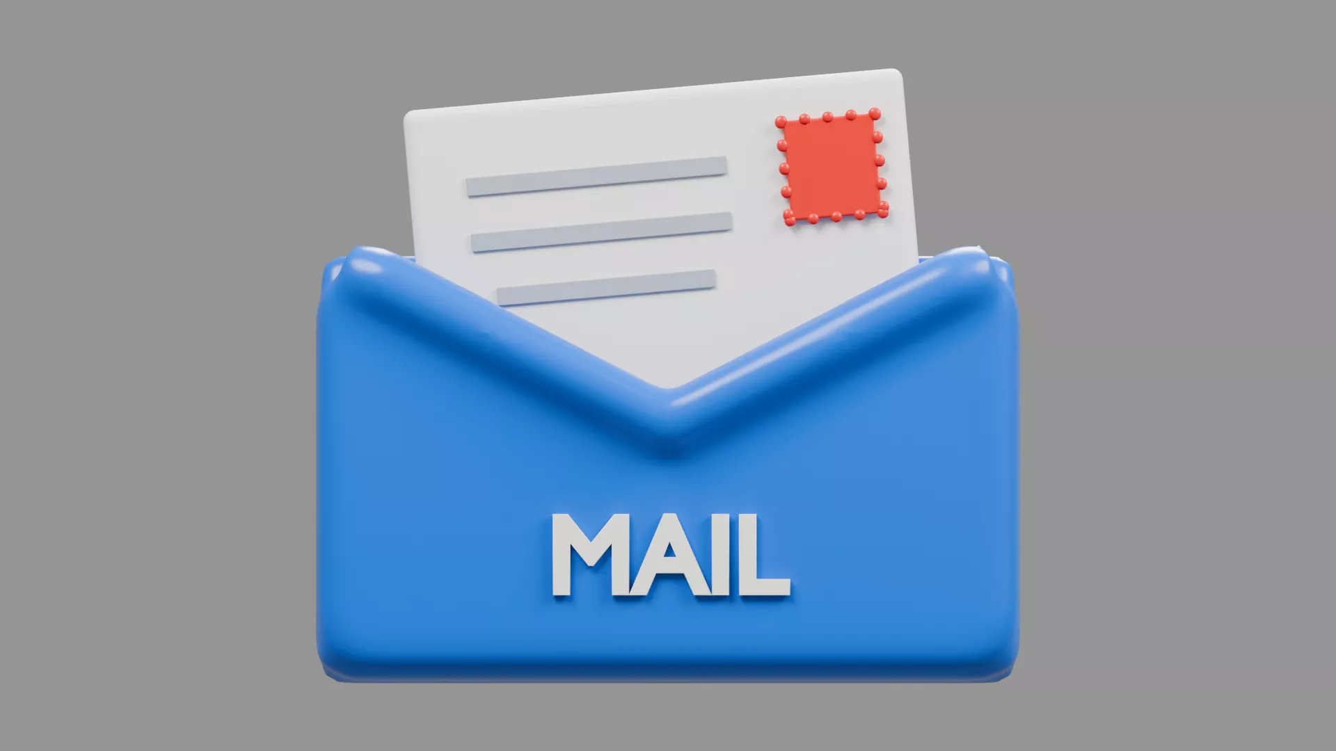 Blue Mail Envelope with Stamped Letter Low-poly 3D model