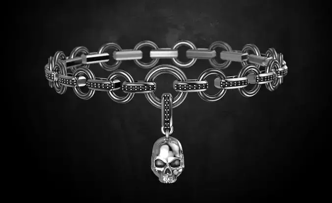 Bracelet with different attachments and skull 136