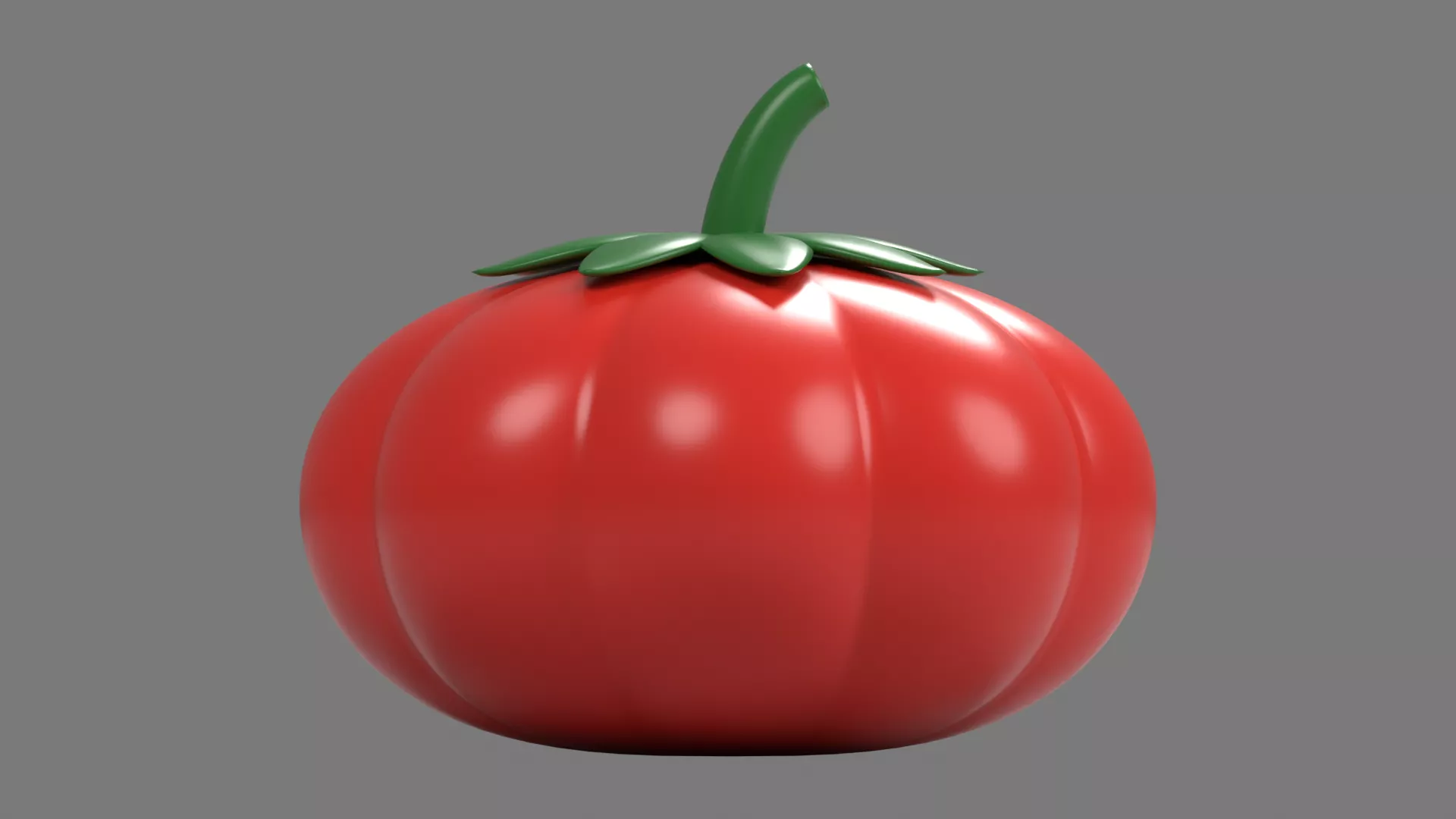 Wide Ribbed Tomato with Green Crown Low-poly 3D model