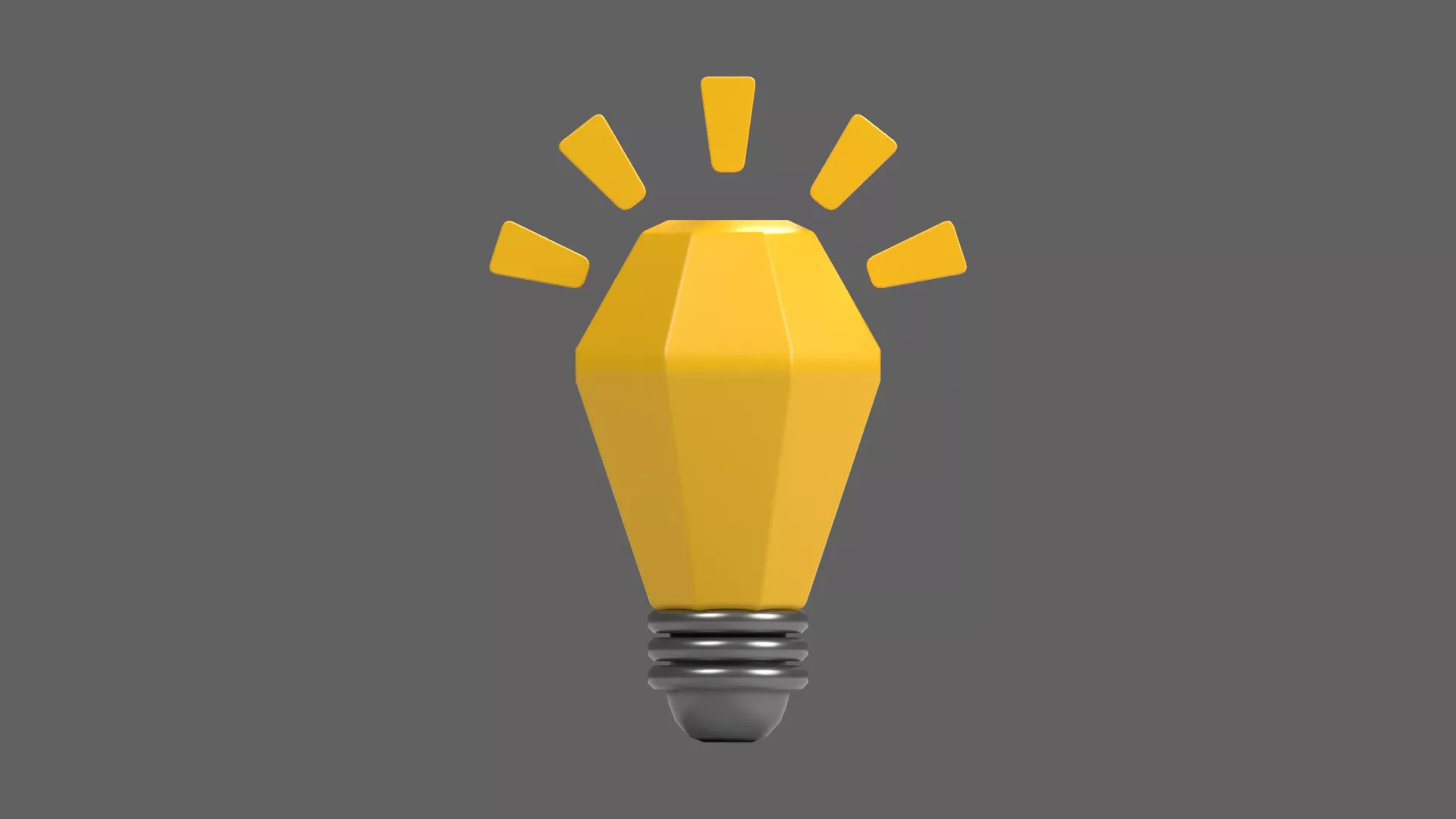 Faceted Yellow Idea Bulb with Light Rays Low-poly 3D model