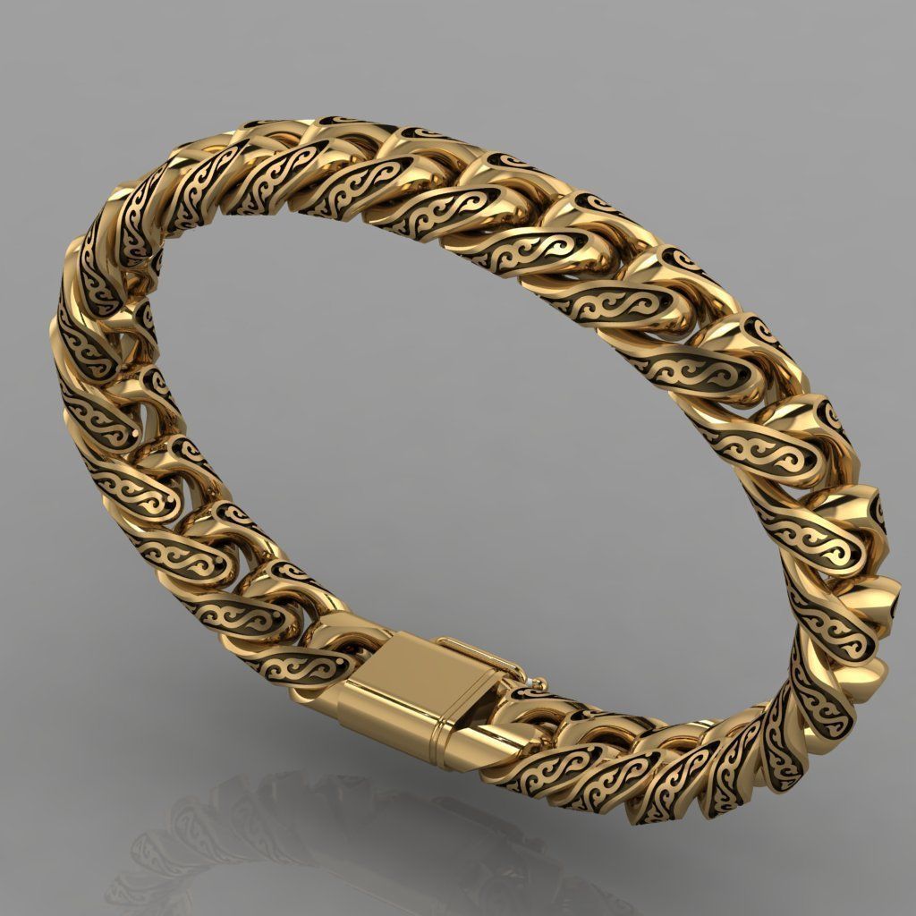 Miami cuban link chain bracelet 0064 3D print model_4