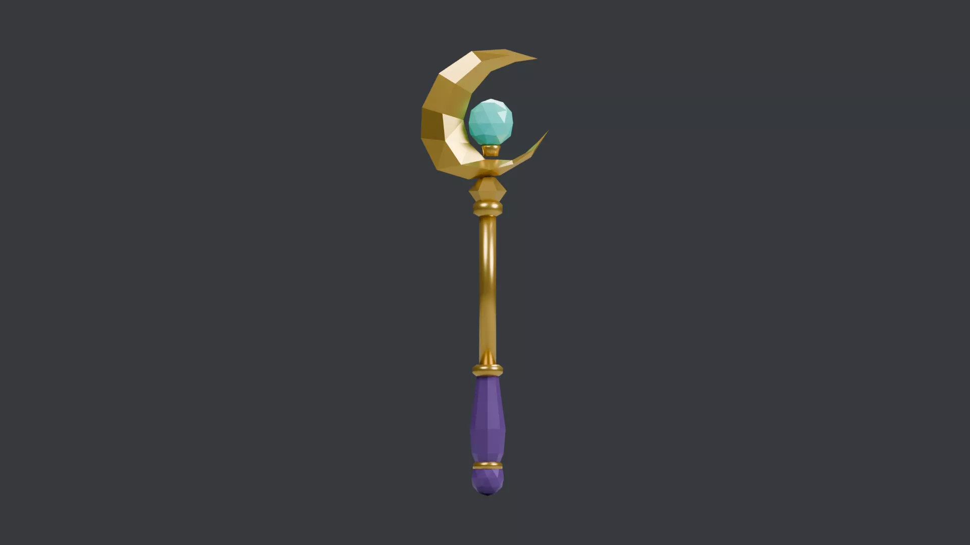 Crescent Scepter with Turquoise Gem Low-poly 3D model